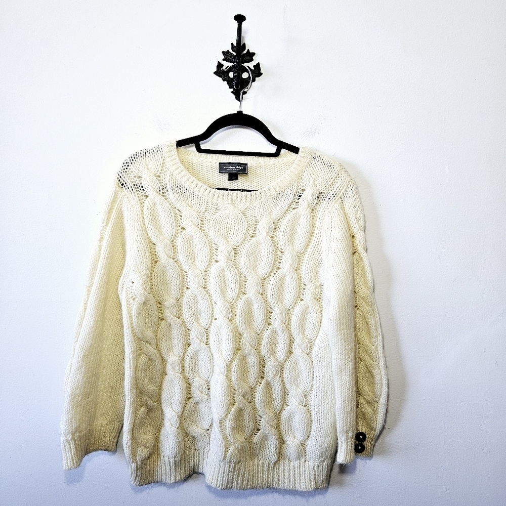 Wooden Ships Mohair Cable Knit Sweater Size M/L Wool Anthropologie